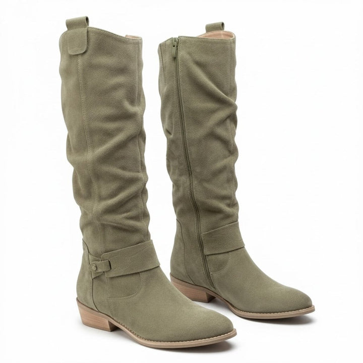 Women's Slouch Knee-High Boots Low Block Heel Side Zip