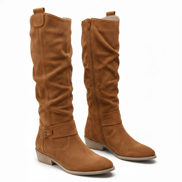 Women's Slouch Knee-High Boots Low Block Heel Side Zip