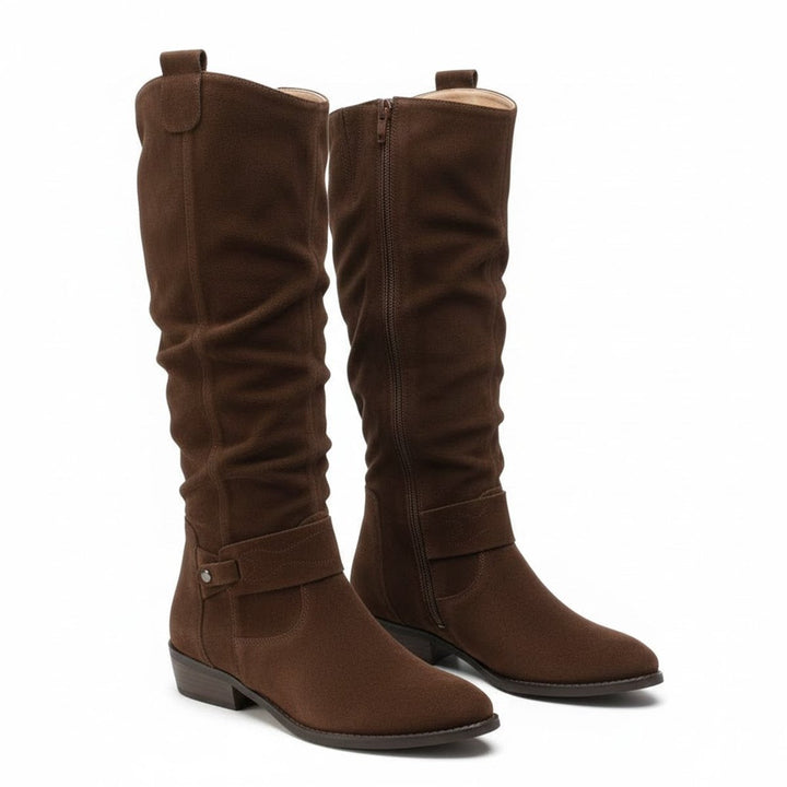 Women's Slouch Knee-High Boots Low Block Heel Side Zip