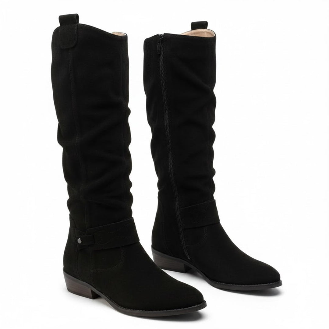 Women's Slouch Knee-High Boots Low Block Heel Side Zip
