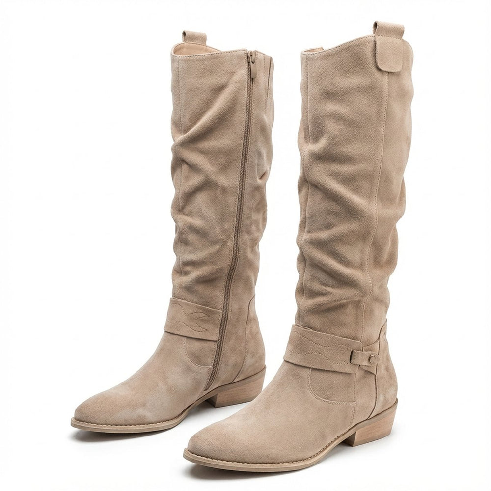 Women's Slouch Knee-High Boots Low Block Heel Side Zip