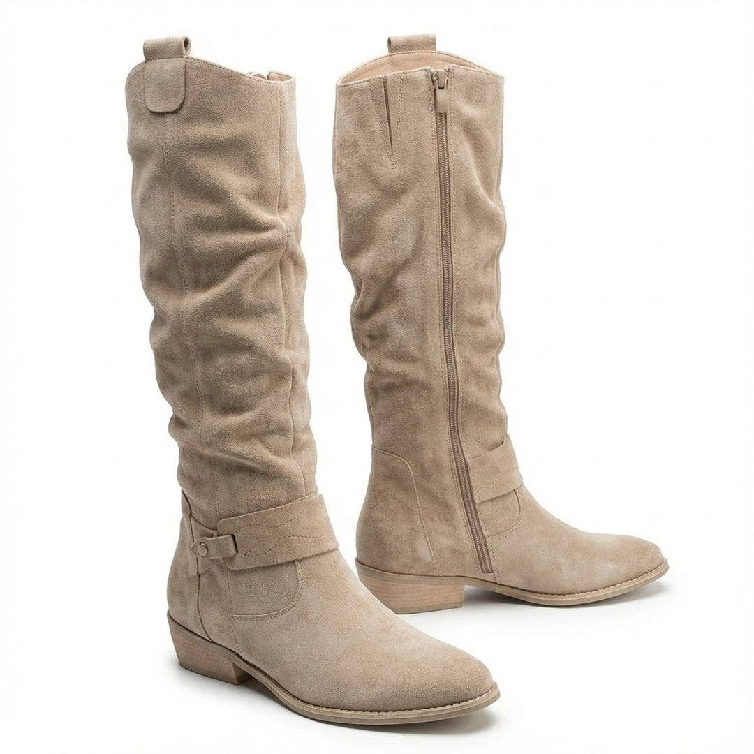Women's Slouch Knee-High Boots Low Block Heel Side Zip