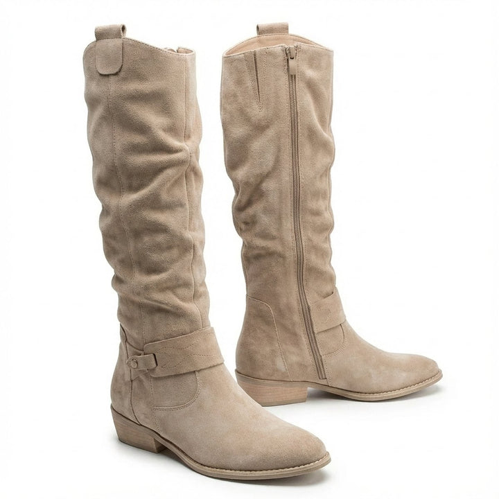 Women's Slouch Knee-High Boots Low Block Heel Side Zip