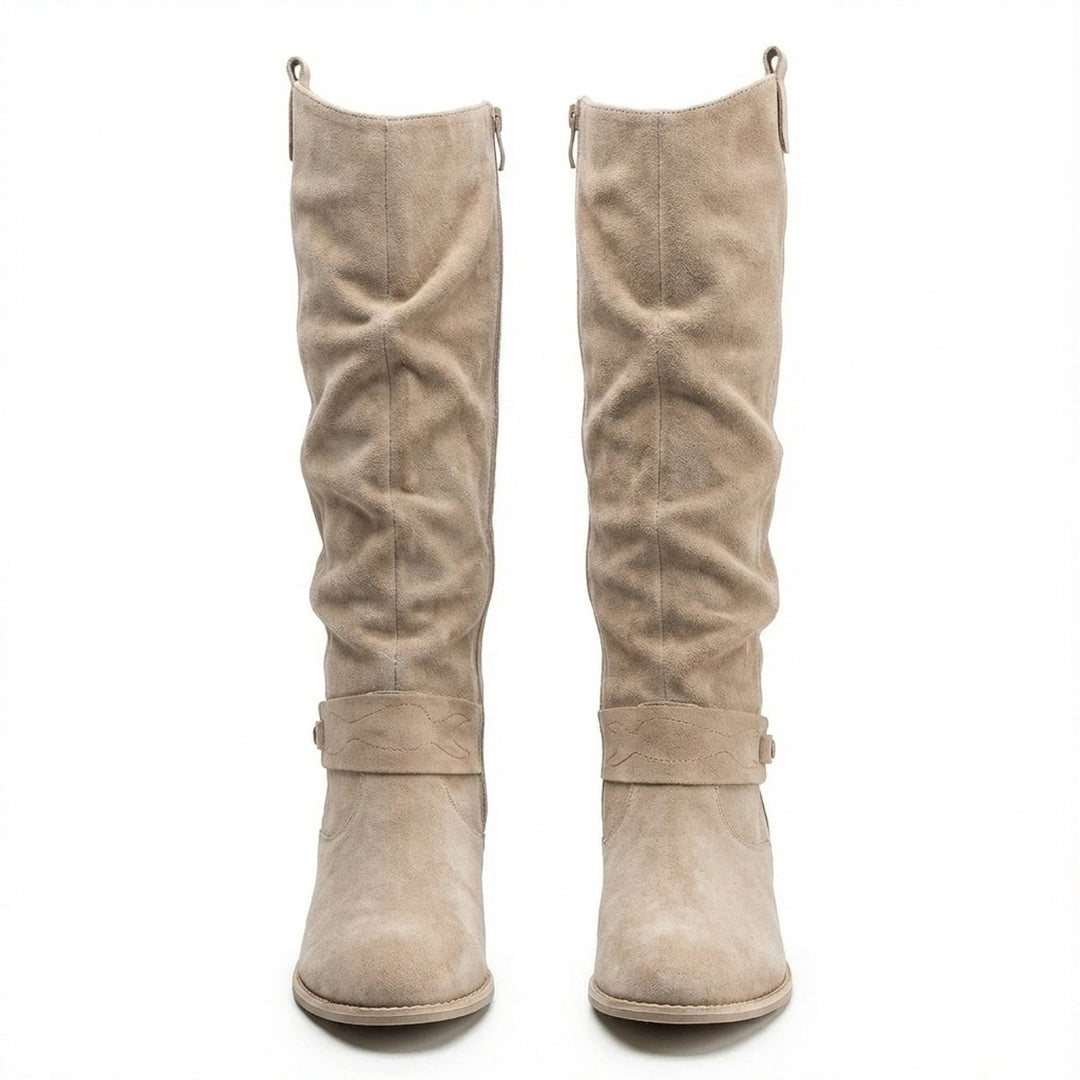 Women's Slouch Knee-High Boots Low Block Heel Side Zip