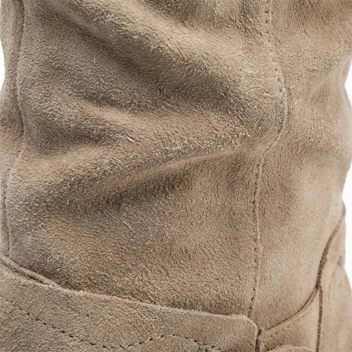 Women's Slouch Knee-High Boots Low Block Heel Side Zip