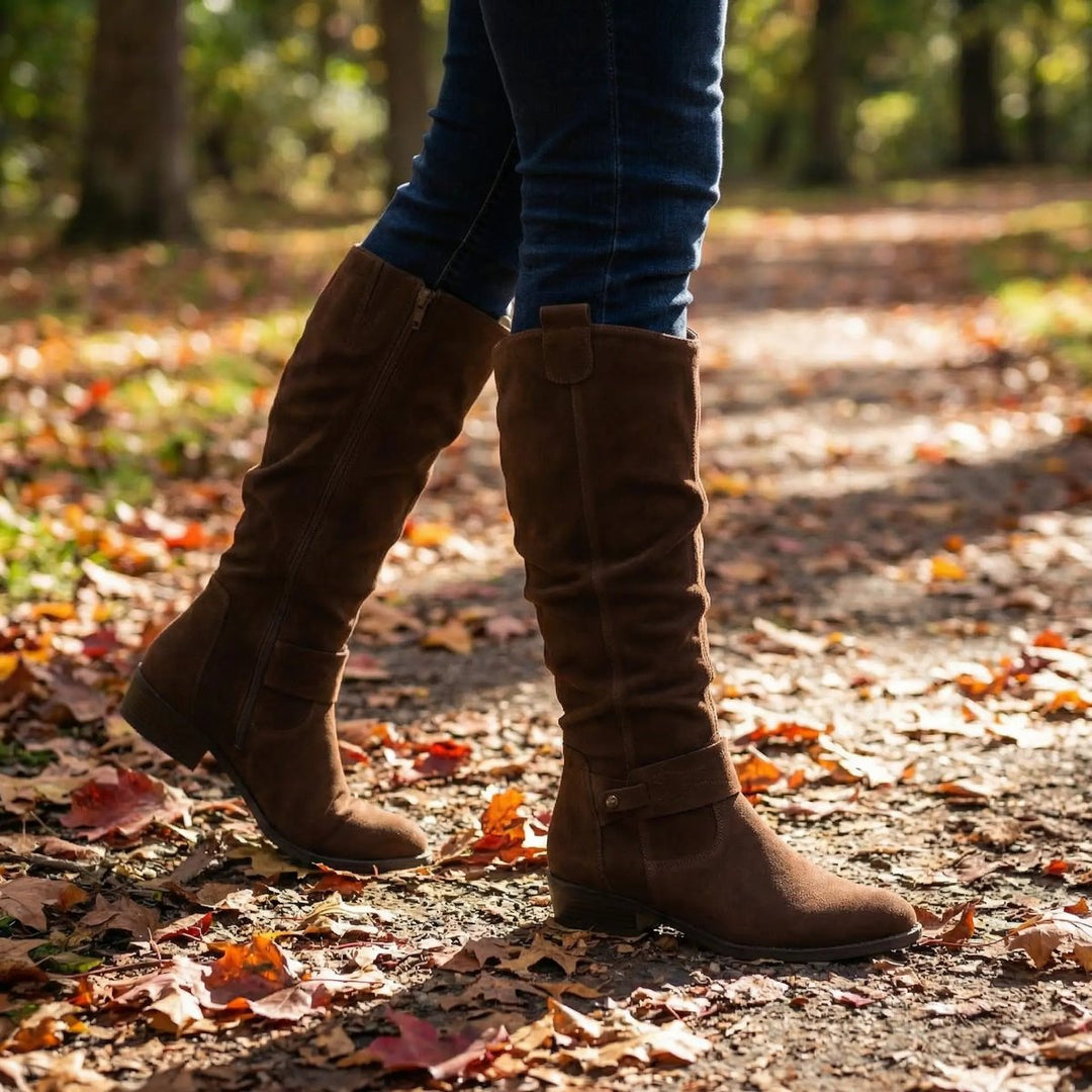 Women's Slouch Knee-High Boots Low Block Heel Side Zip