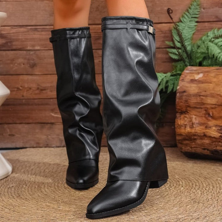 Women's Slouch Pointed-Toe Low-Block-Heel Knee-High Boots