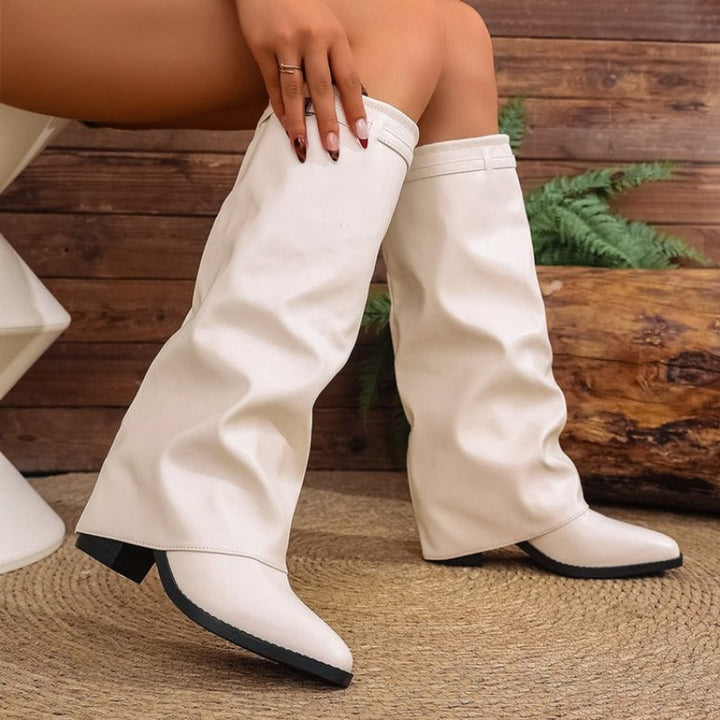 Women's Slouch Pointed-Toe Low-Block-Heel Knee-High Boots