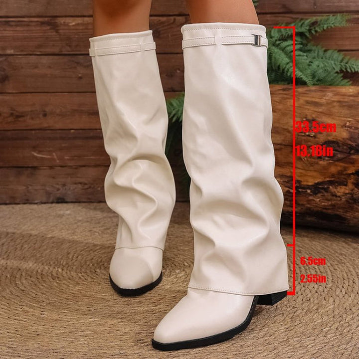 Women's Slouch Pointed-Toe Low-Block-Heel Knee-High Boots