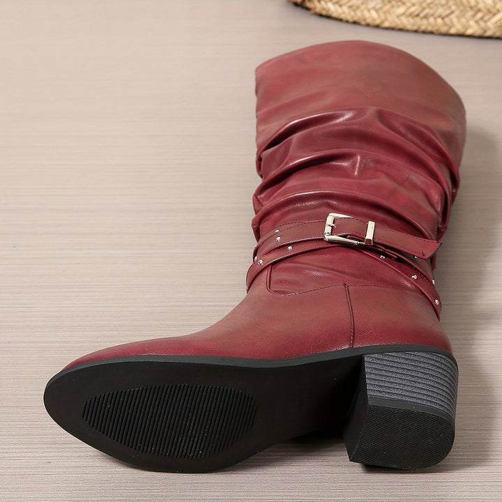 Women's Slouchy Buckle-Strap Block-Heel Knee-High Boots