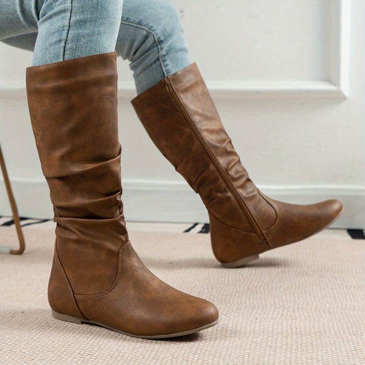 Women's Slouchy Flat-Heel Side-Zip Knee-High Boots