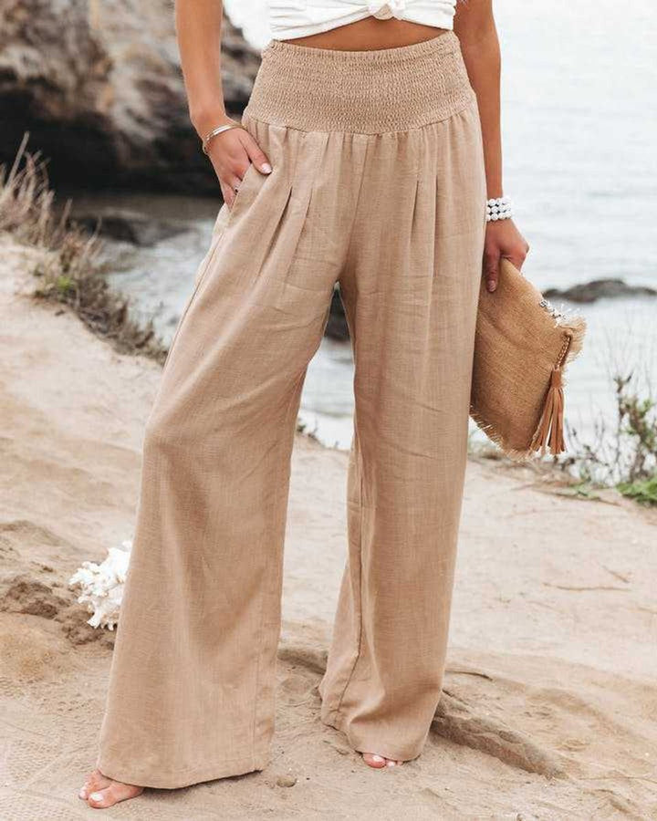 Women's Smocked High-Waist Flowy Wide Leg Trousers