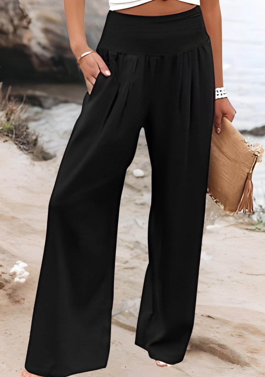 Women's Smocked High-Waist Flowy Wide Leg Trousers