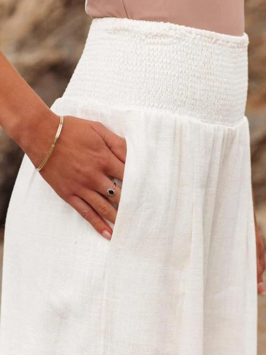 Women's Smocked High-Waist Flowy Wide Leg Trousers