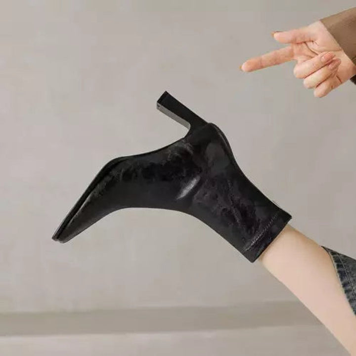 Women's Square-Toe Block-Heel Ankle Heeled Boots Leather-Look