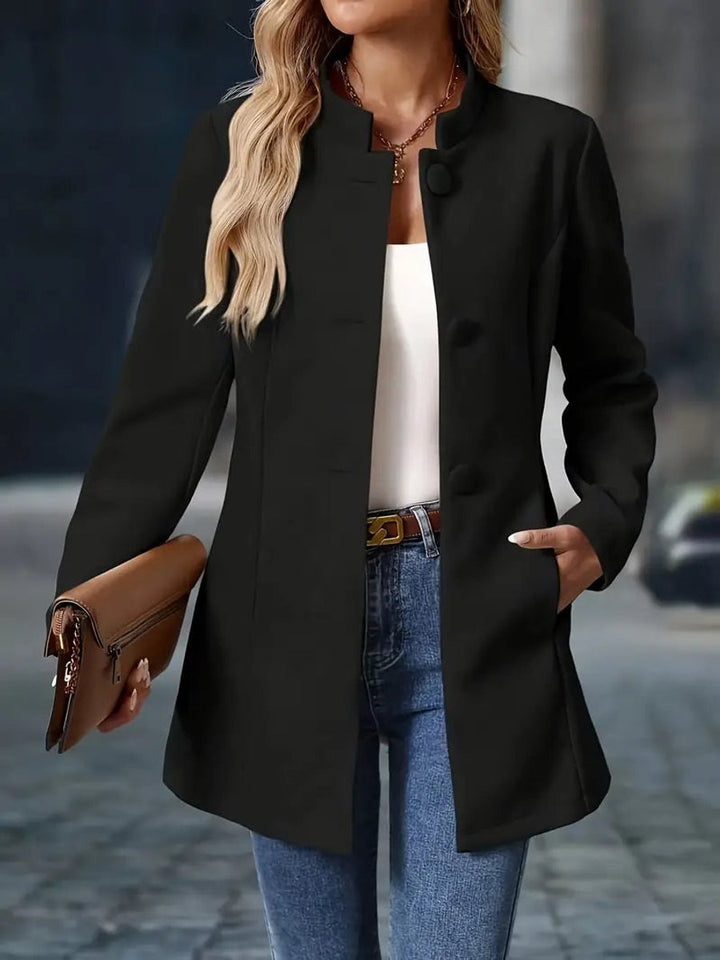 Women's Stand-Collar Button-Front Long-Line Winter Coat