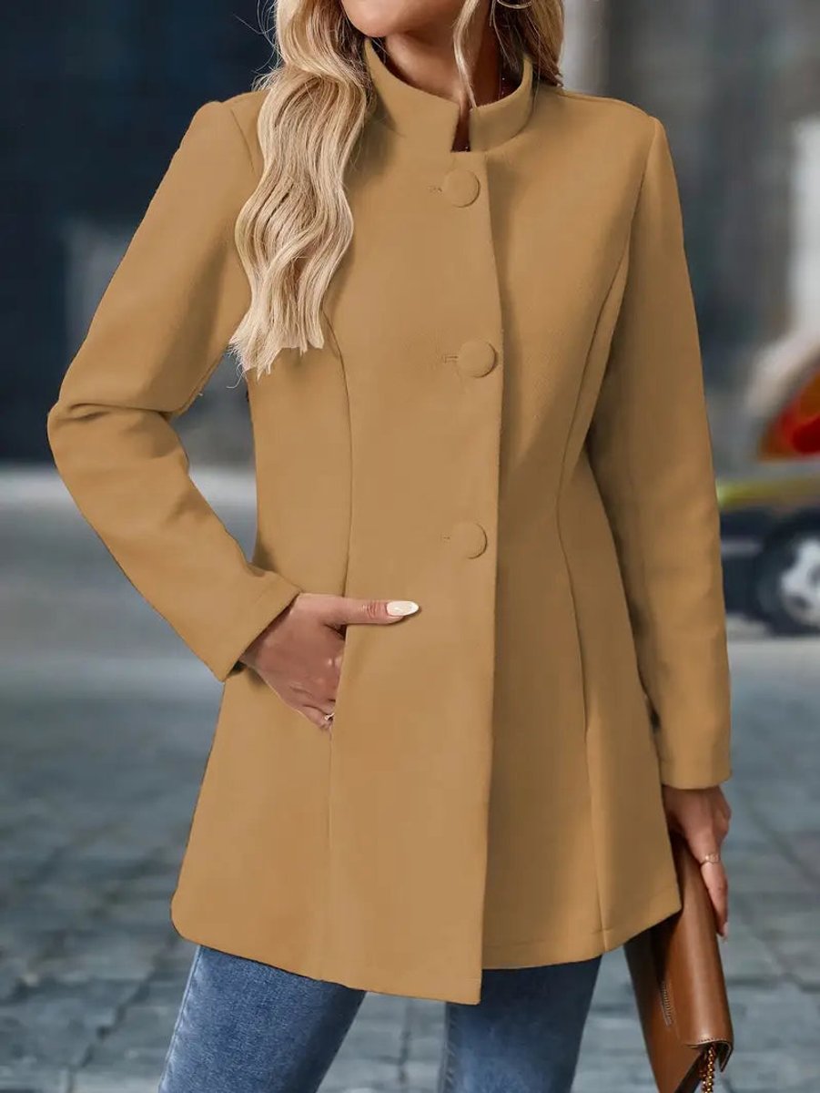 Women's Stand-Collar Button-Front Long-Line Winter Coat