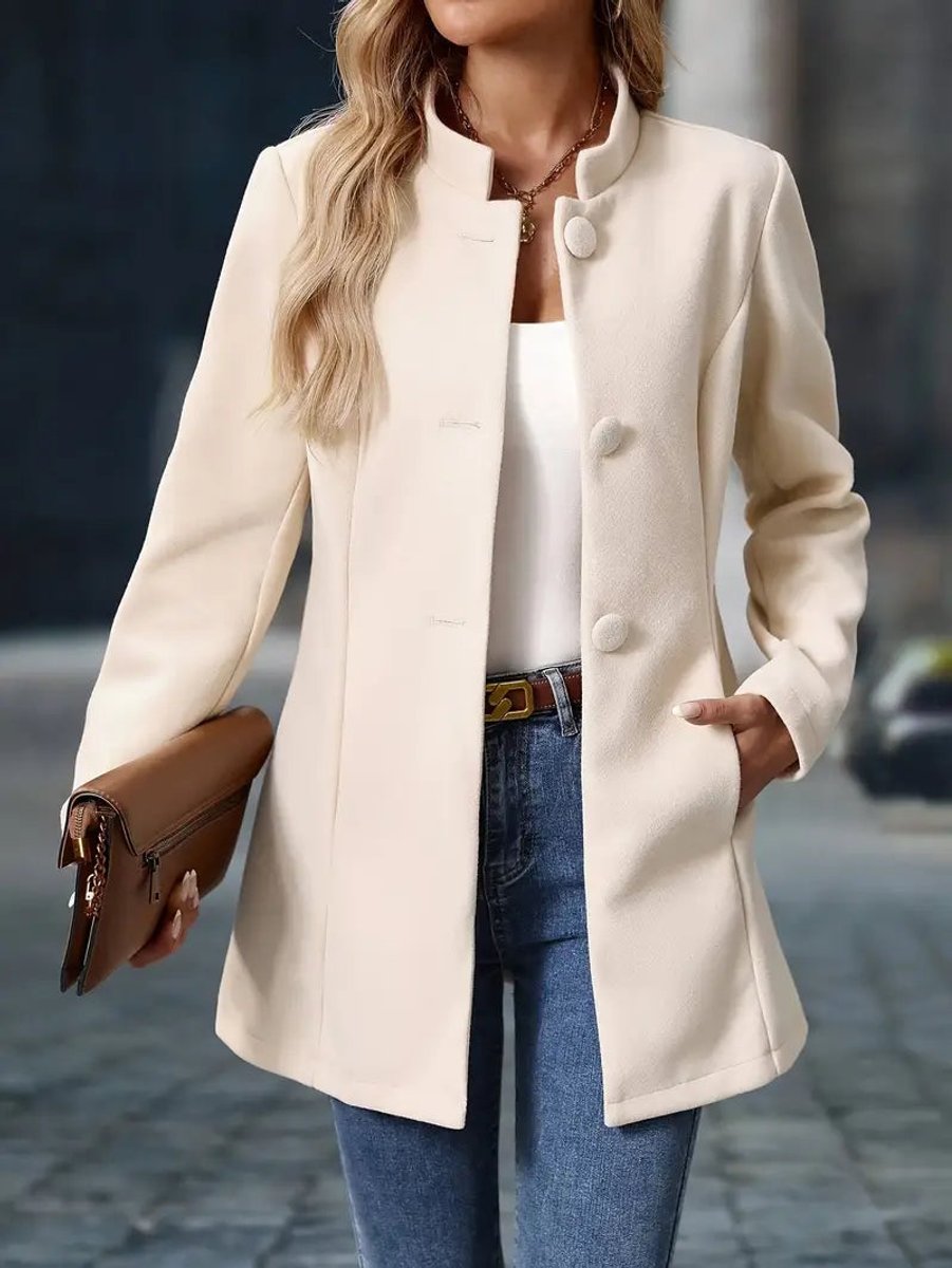 Women's Stand-Collar Button-Front Long-Line Winter Coat