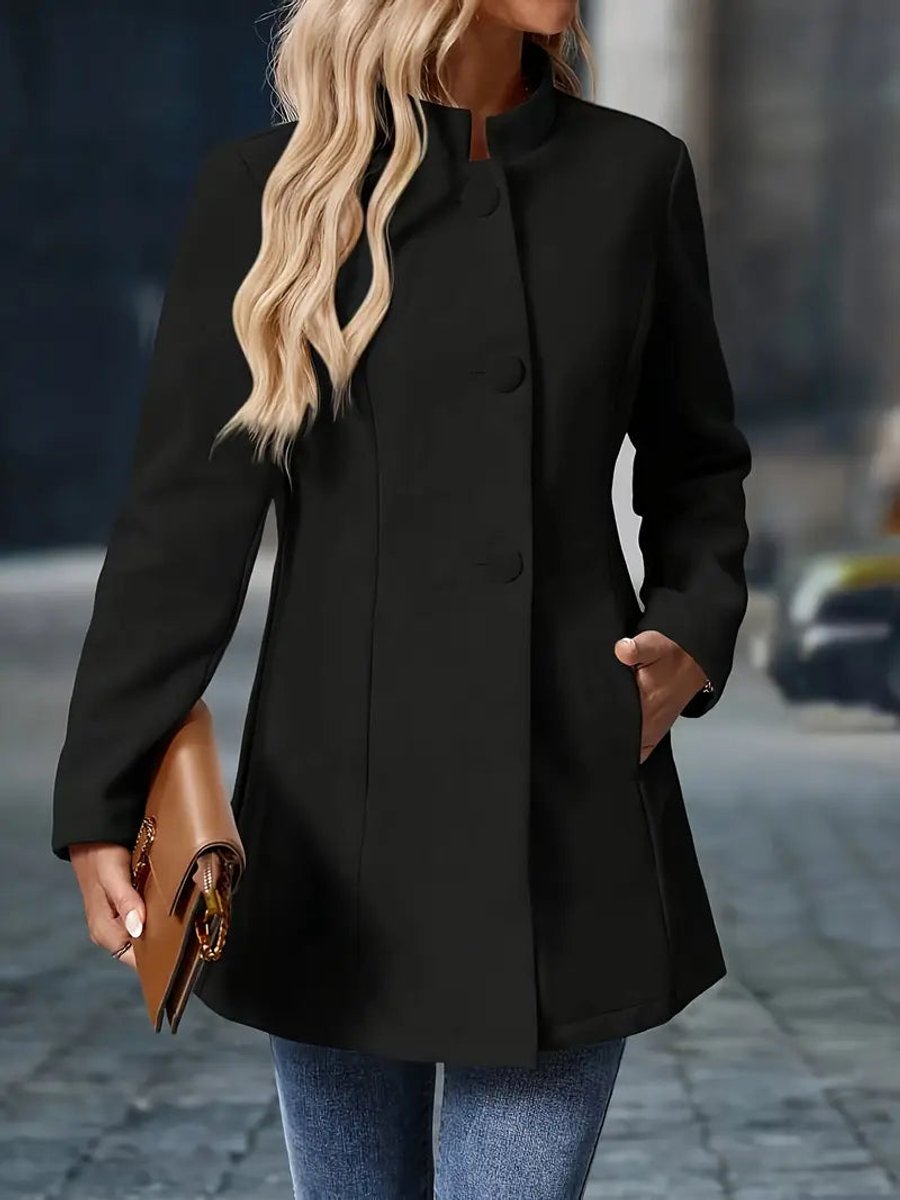 Women's Stand-Collar Button-Front Long-Line Winter Coat
