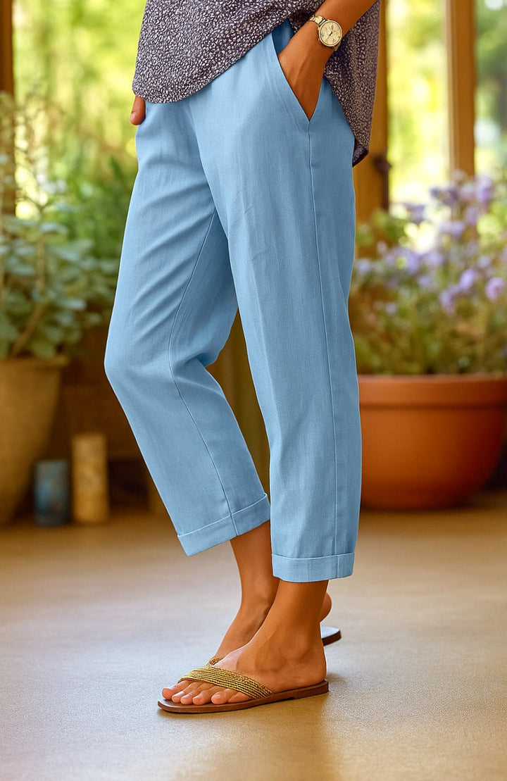 Women's Straight-Leg Cropped Cuffed Casual Trousers Pockets