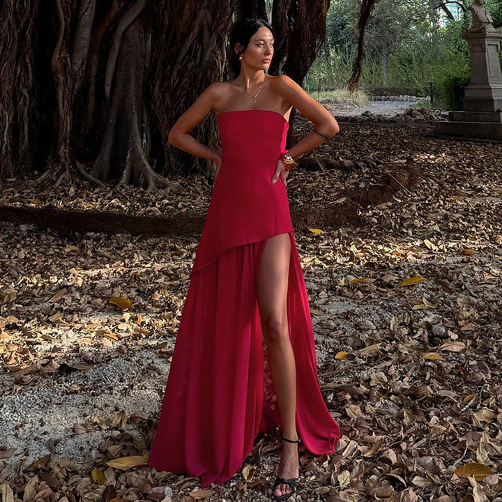 Women's Strapless High-Split Cocktail Party Dress