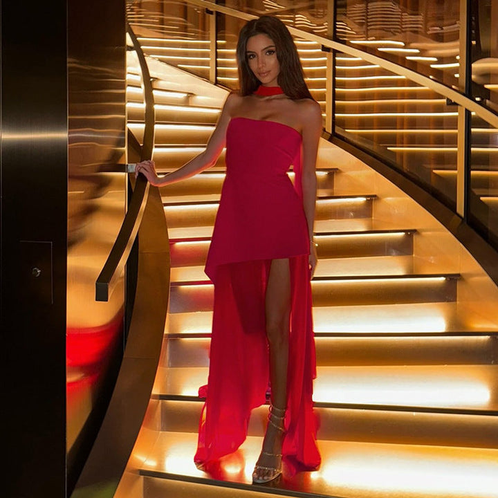 Women's Strapless High-Split Cocktail Party Dress
