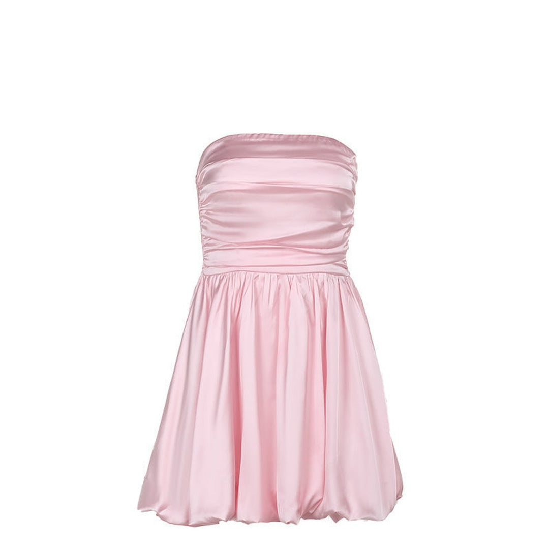 Women's Strapless High-Waist Ruched Satin Cocktail Party Dress