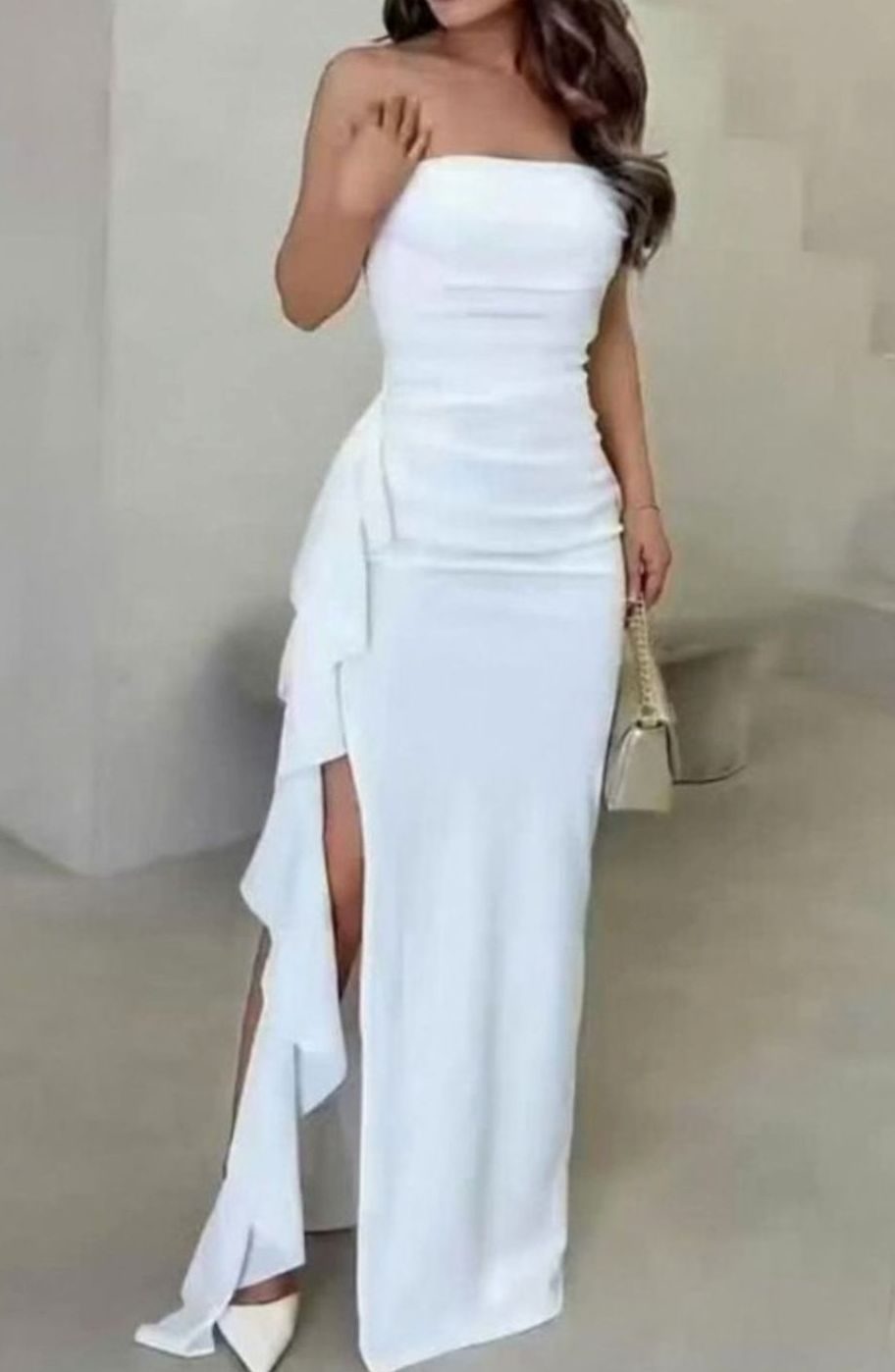 Women's Strapless Ruched High-Slit Maxi Dress