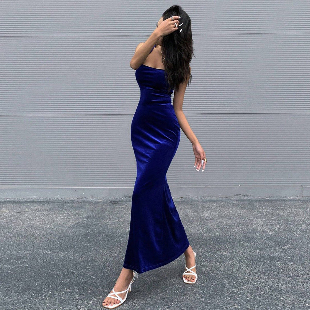 Women's Strapless Velvet Party Dress Bodycon Maxi Gown