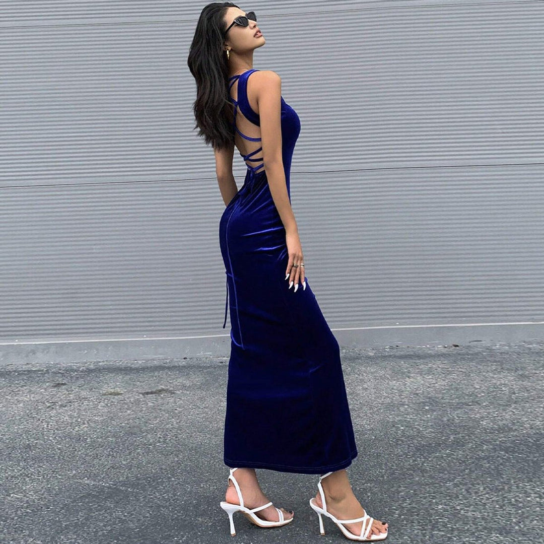 Women's Strapless Velvet Party Dress Bodycon Maxi Gown