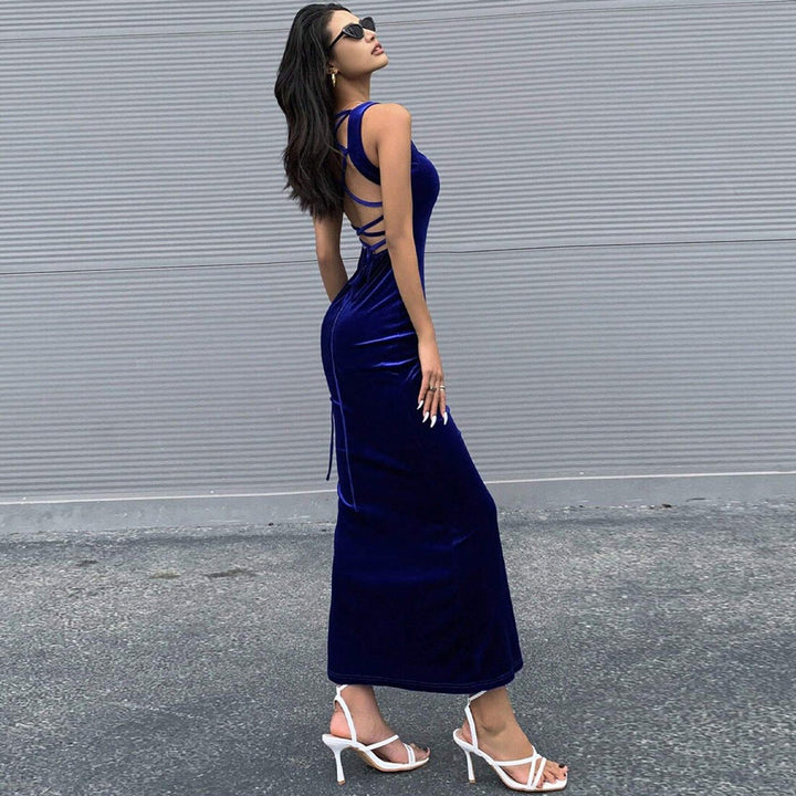 Women's Strapless Velvet Party Dress Bodycon Maxi Gown