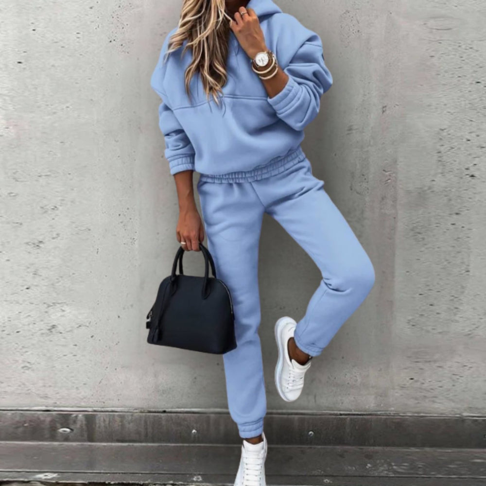 Women's Stretch Fit Hoodie Joggers Matching Tracksuit Set - Blue