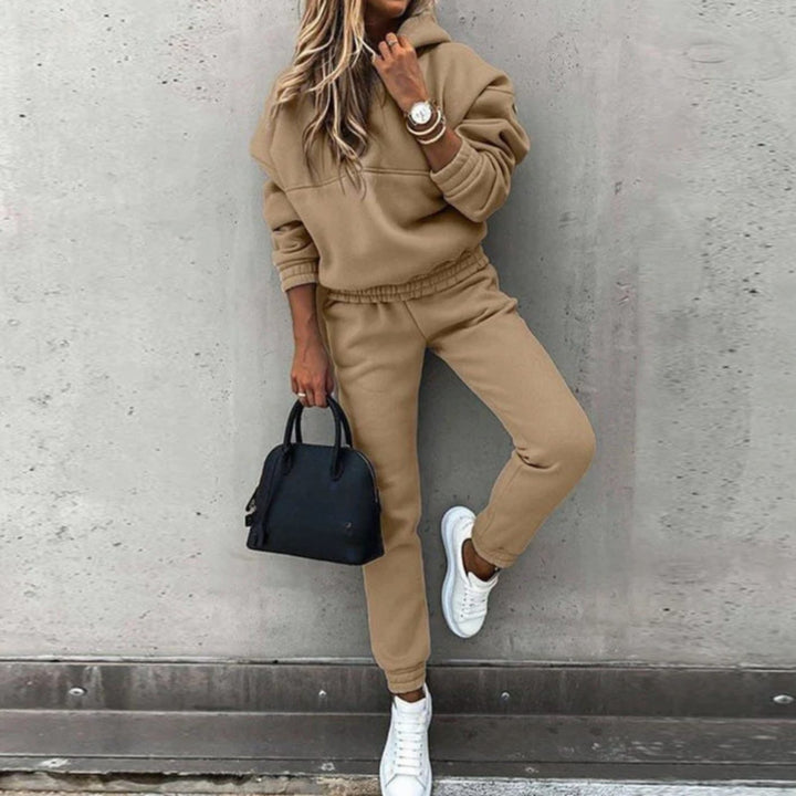 Women's Stretch Fit Hoodie Joggers Matching Tracksuit Set - Beige