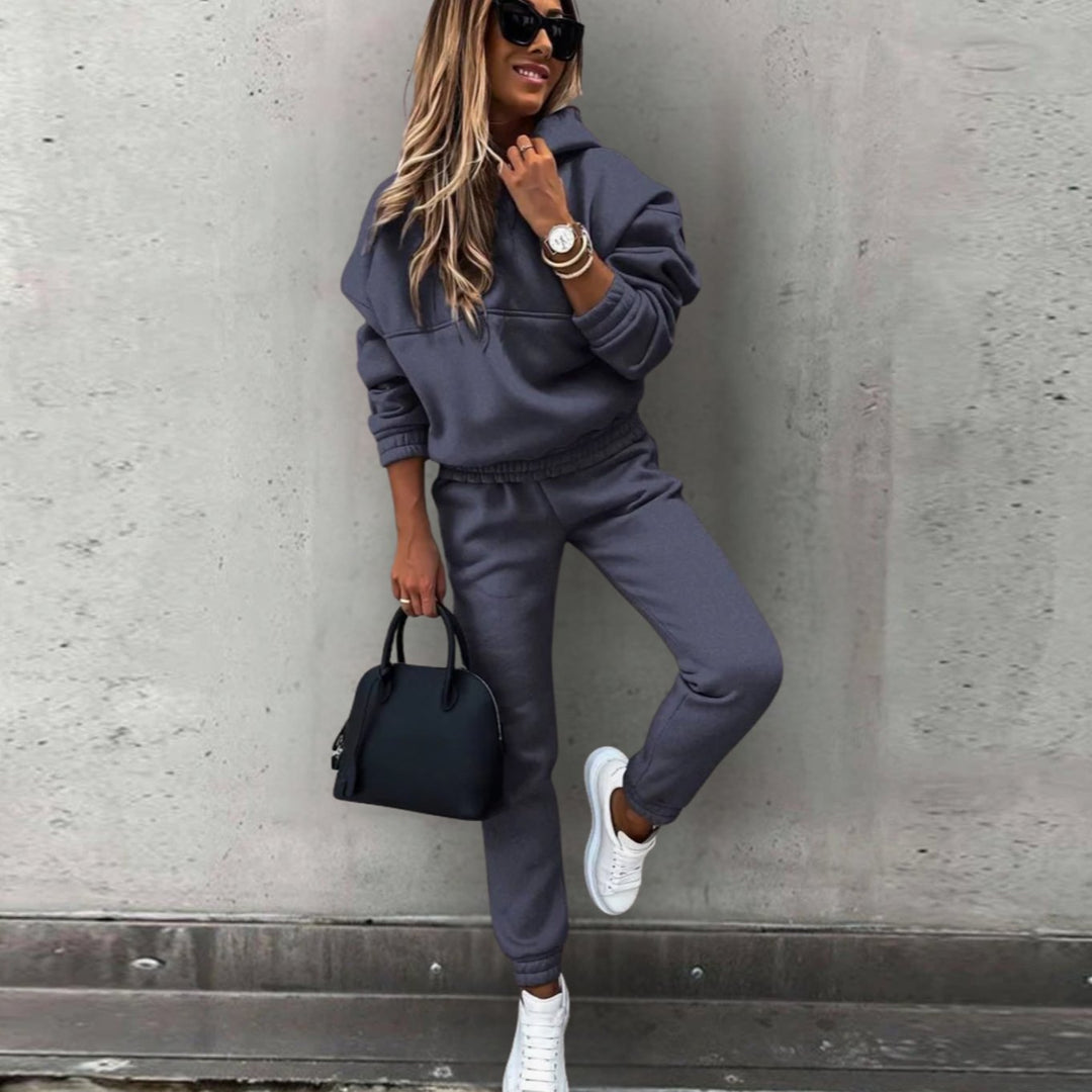 Women's Stretch Fit Hoodie Joggers Matching Tracksuit Set - Dark Grey