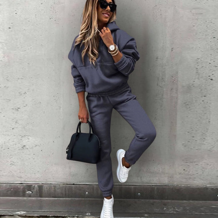 Women's Stretch Fit Hoodie Joggers Matching Tracksuit Set - Dark Grey