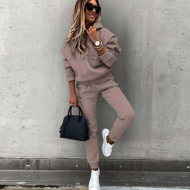 Women's Stretch Fit Hoodie Joggers Matching Tracksuit Set - Brown