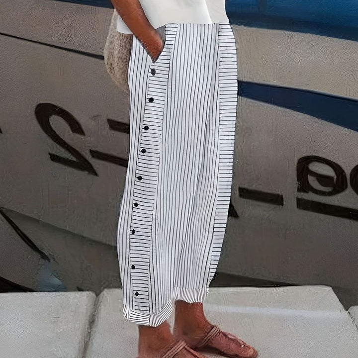 Women's Striped Casual Wide-Leg Button-Side Trousers