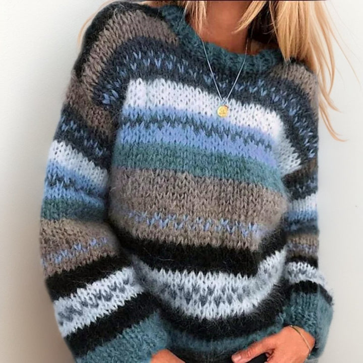 Women's Striped Jacquard Knitted Sweater Long Sleeve Pullover