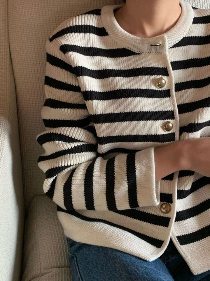 Women's Striped Oversized Knit Cardigan Button-Up Jumper