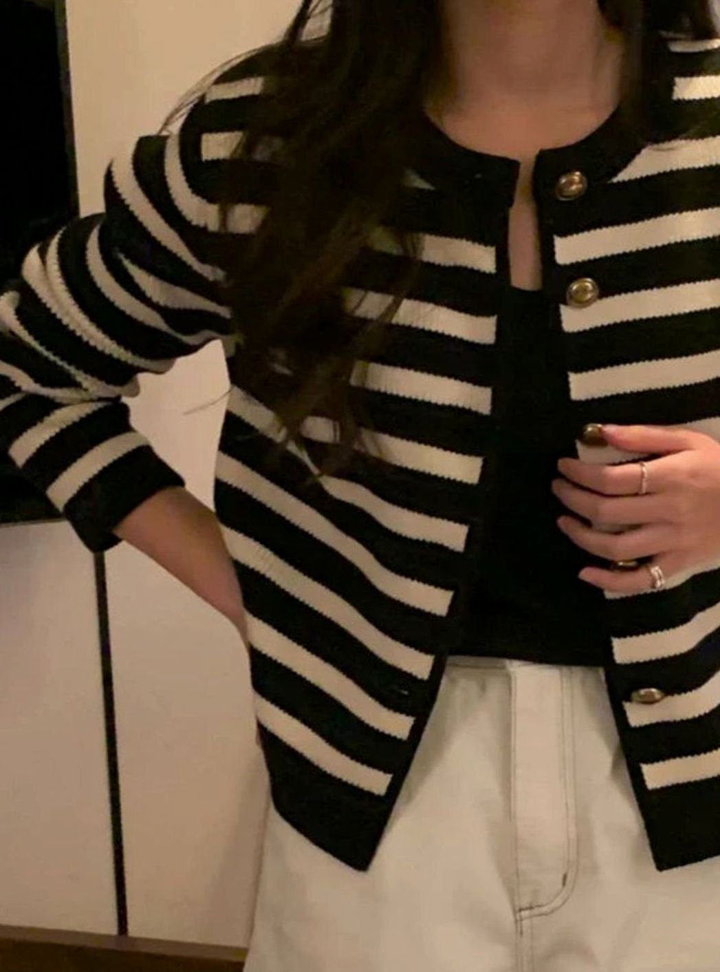 Women's Striped Oversized Knit Cardigan Button-Up Jumper