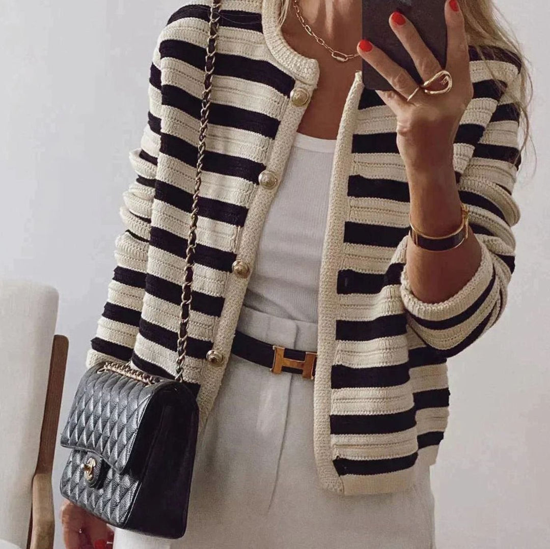 Women's Striped Oversized Knit Cardigan Button-Up Jumper