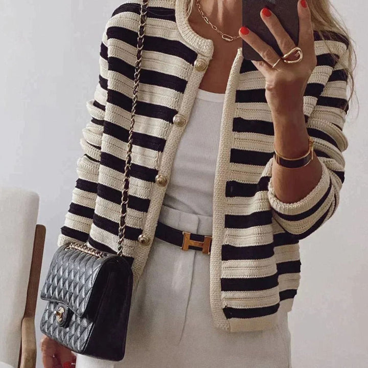 Women's Striped Oversized Knit Cardigan Button-Up Jumper
