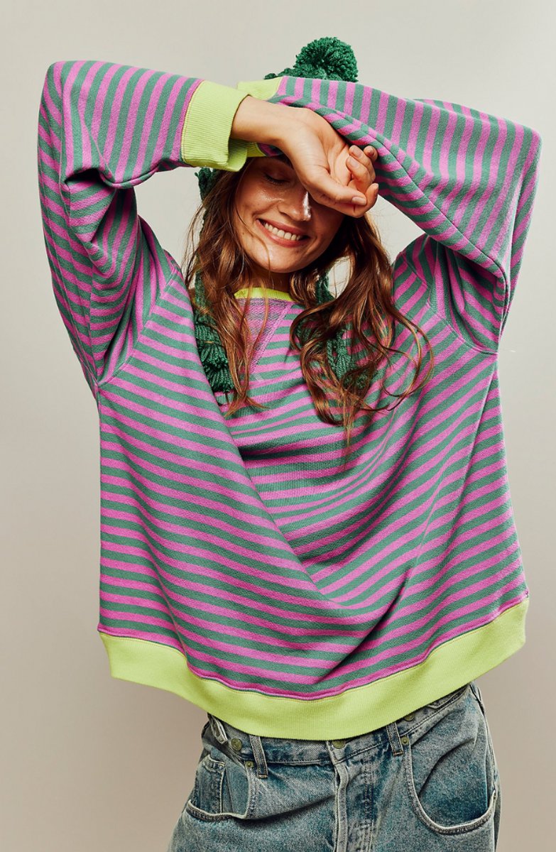 Women's Striped Relaxed-Fit Crew-Neck Jumper