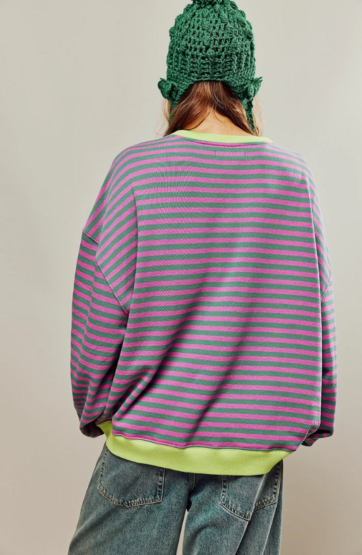 Women's Striped Relaxed-Fit Crew-Neck Jumper