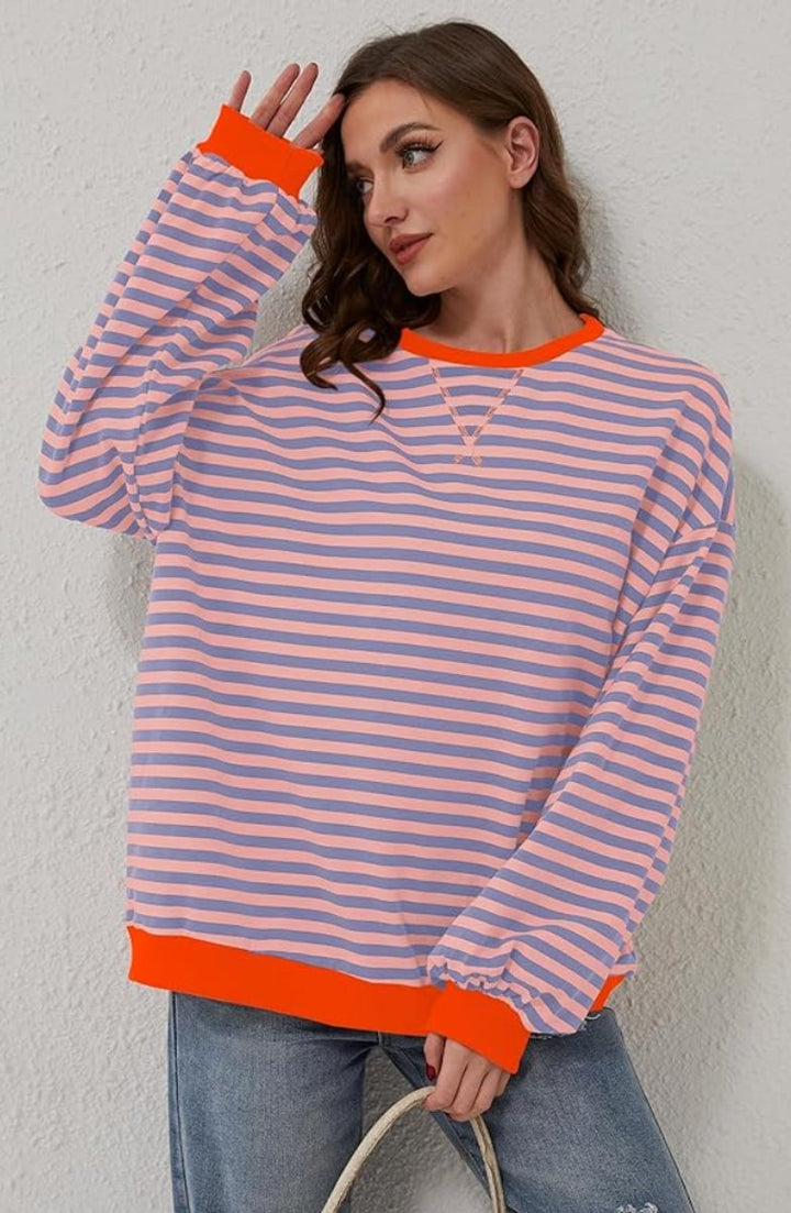 Women's Striped Relaxed-Fit Crew-Neck Jumper