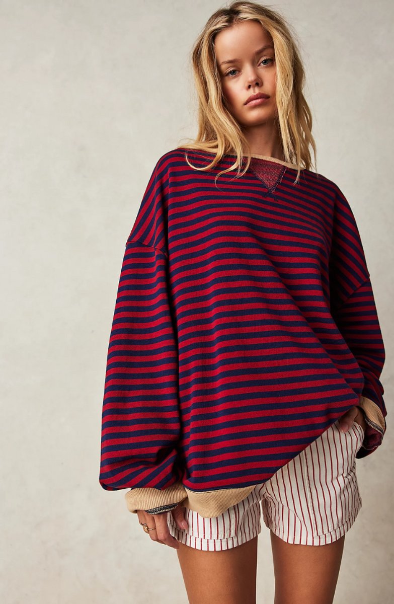 Women's Striped Relaxed-Fit Crew-Neck Jumper