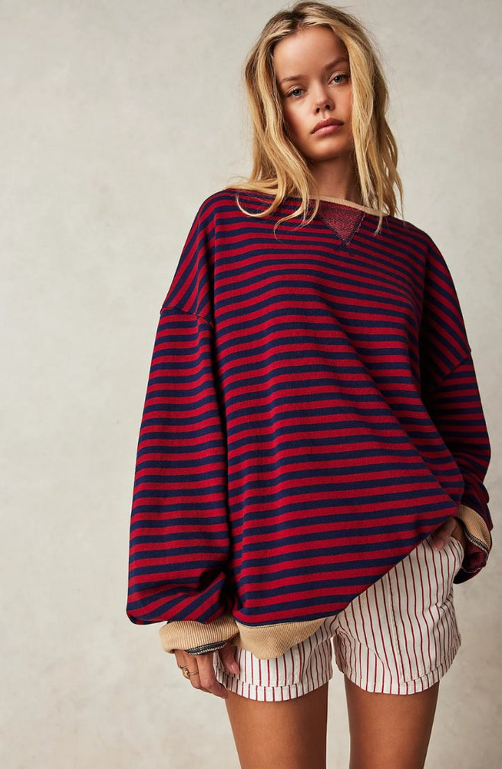 Women's Striped Relaxed-Fit Crew-Neck Jumper
