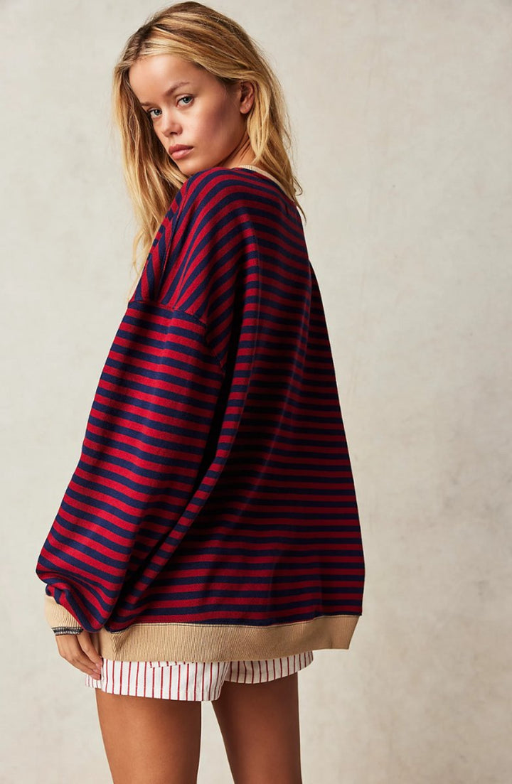 Women's Striped Relaxed-Fit Crew-Neck Jumper