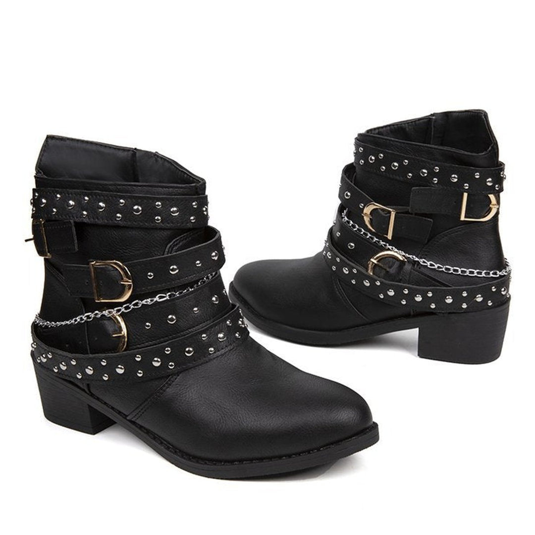 Women's Studded Multi-Strap Block-Heel Ankle Heeled Boots