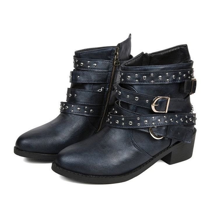 Women's Studded Multi-Strap Block-Heel Ankle Heeled Boots